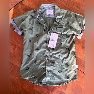 Olive Airplane Pattern Men's Casual Shirt